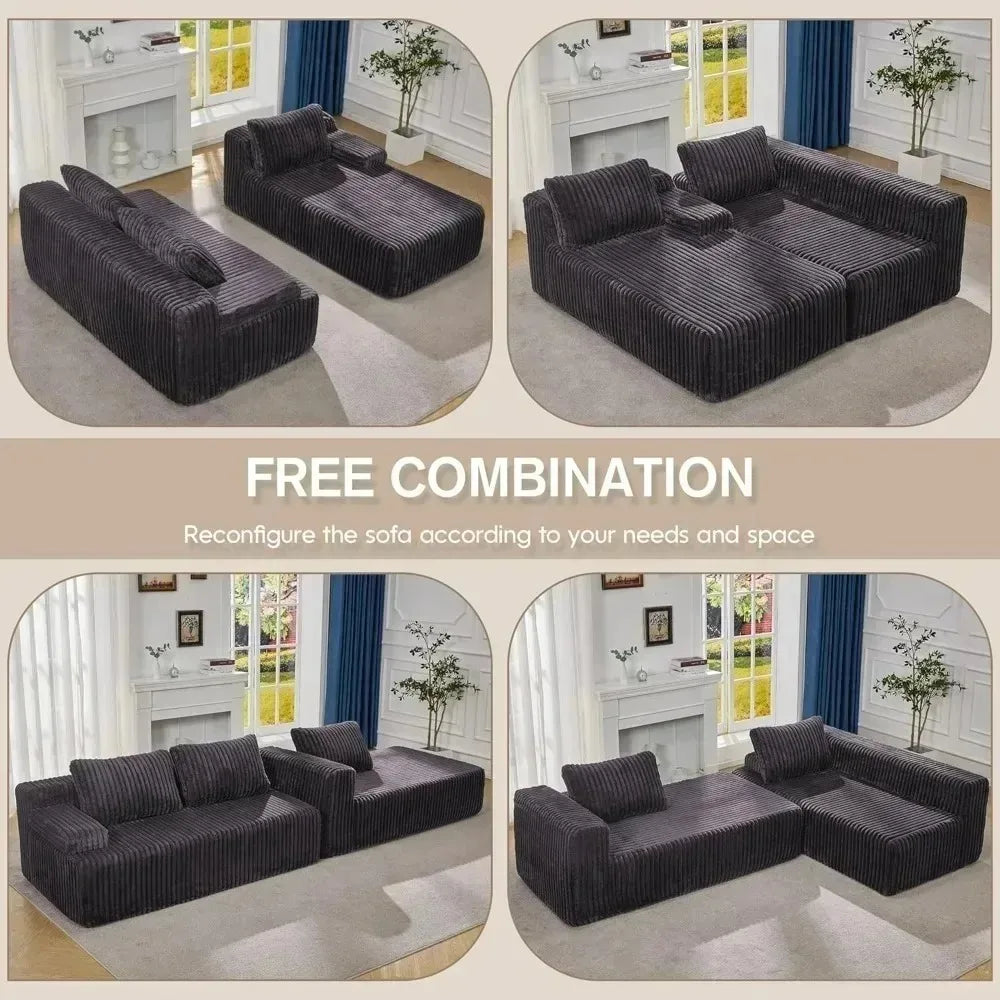 L-Shaped 3-Seat Sectional Sofa, Storage Modules