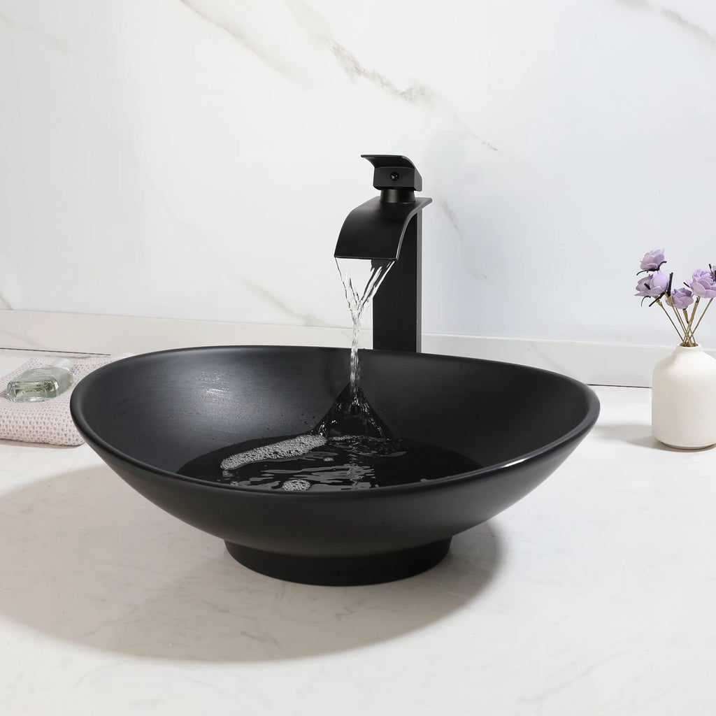 Blue Vessel Sink Deck Mounted, One Handle Faucet, Drain Set