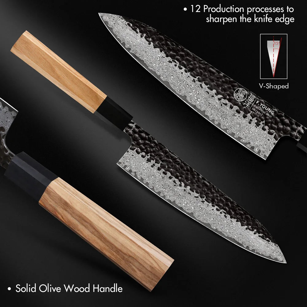 Damascus Steel Kitchen Knives, Japanese Hand Forged