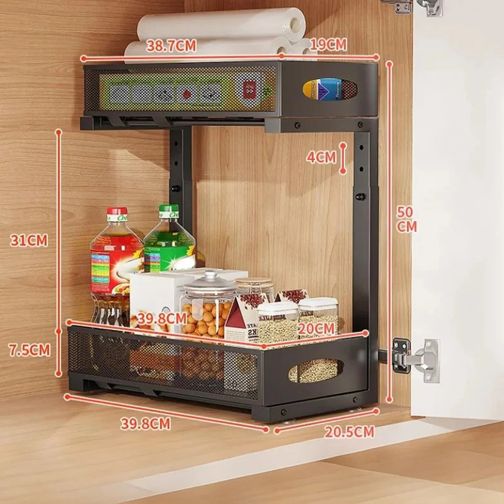 2-Tier Adjustable Height Under Sink Organizer, Pull Out Drawer