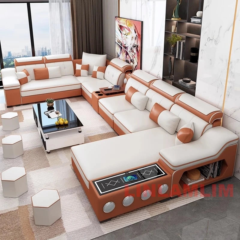 Sectional Sofa, Bluetooth Speakers, USB Charging Ports
