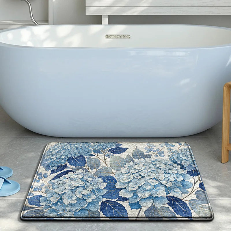 Floral Bath Mat Non-Slip Absorbent Quick Dry