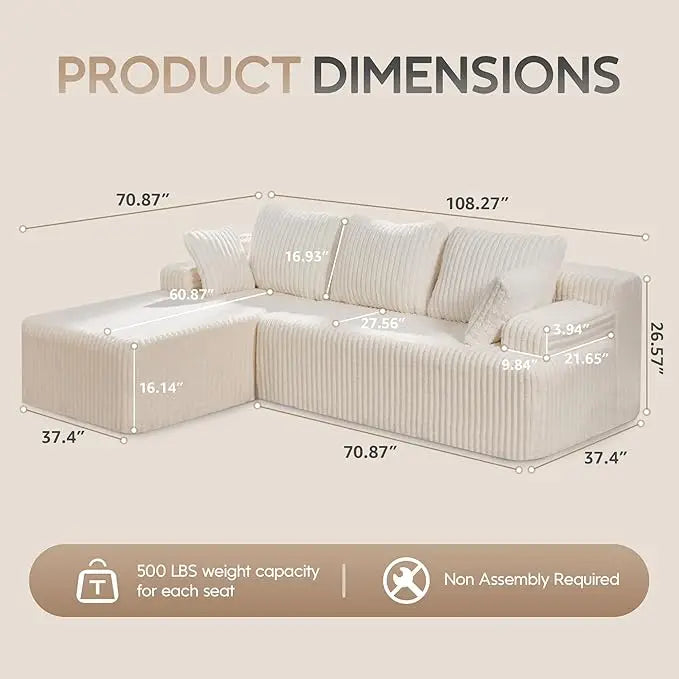 L-Shaped 3-Seat Sectional Sofa, Storage Modules