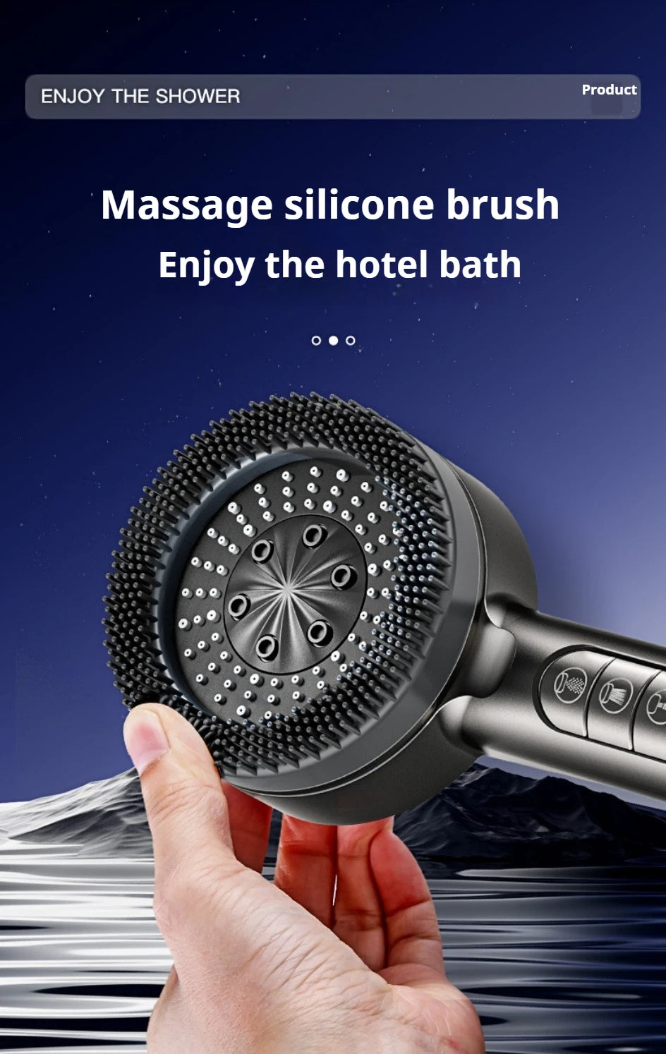 4 Modes Shower Head, Silicone Brush, High Pressure, Filter