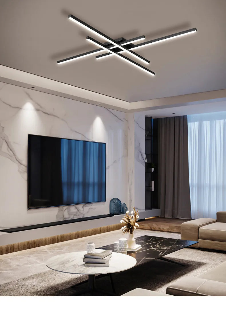 square led ceiling lamp, strip lights, black, white