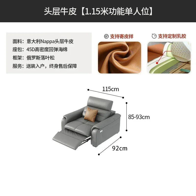 Genuine Leather Corner Sofa, Electric Reclining, Storage