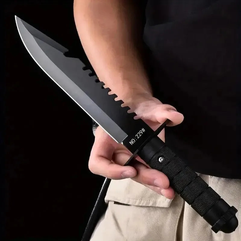 Knife with Saw Toothed Edge, Glass Breaker, Sheath