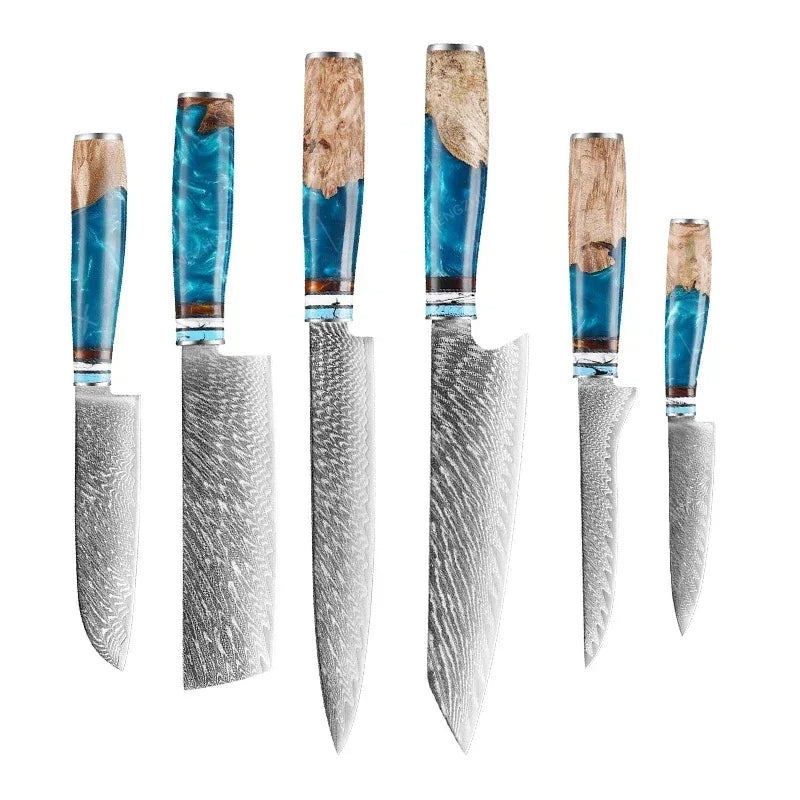 1-10pcs Japanese Damascus Kitchen Knives Set