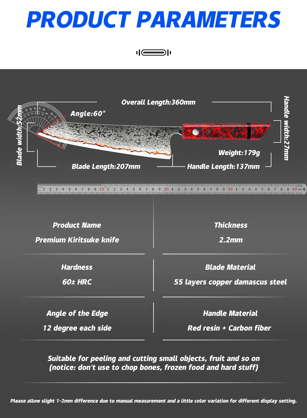 8 Inch Knife 55 Layers Copper Damascus Steel