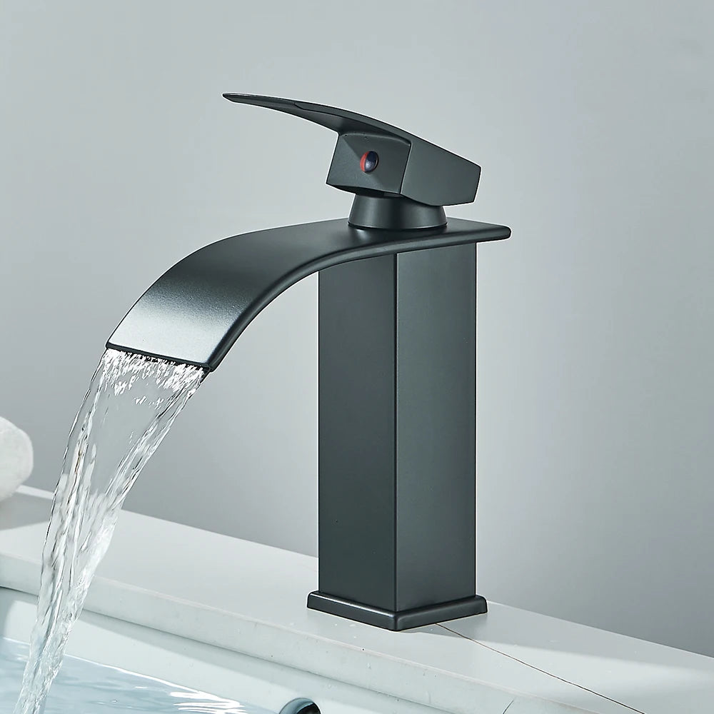 Matte Black Waterfall Basin Faucet Single Handle Mixer