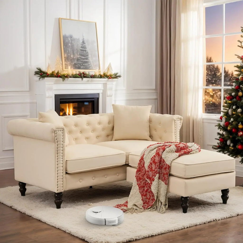 62" Sofa Couch, Wooden Legs, Ottoman