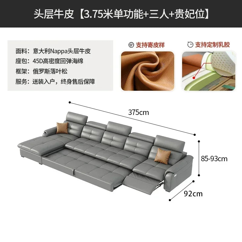 Genuine Leather Corner Sofa, Electric Reclining, Storage