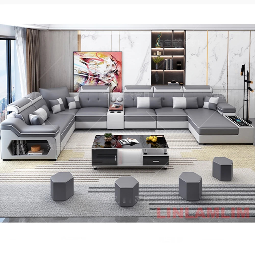 Sectional Sofa, Bluetooth Speakers, USB Charging Ports