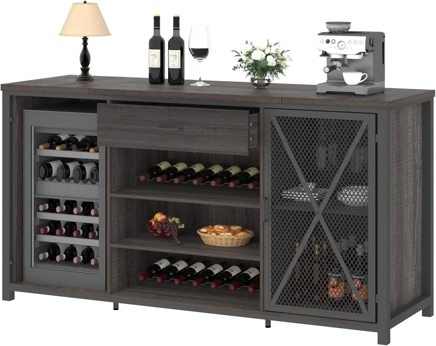 Long Coffee Bar, Wine, Liquor Cabinet, Fridge Space