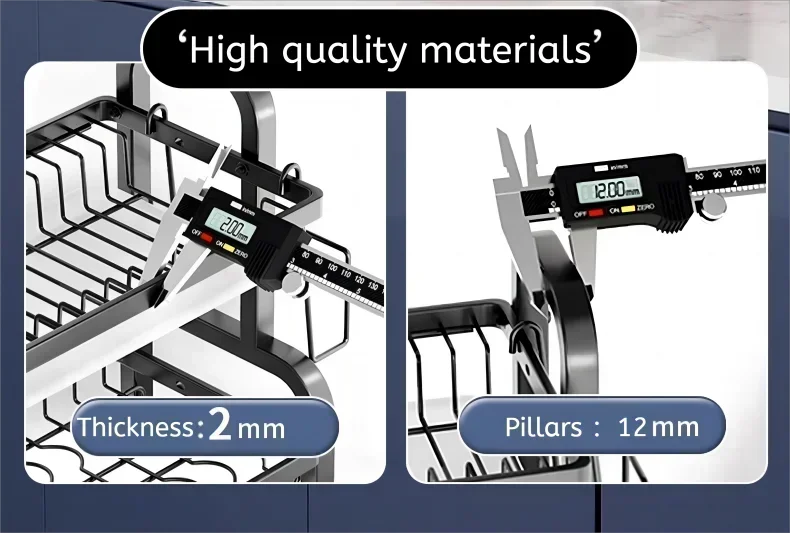 Stainless Steel Dish Rack 2-Tier, Drainboard & Utensil Holder