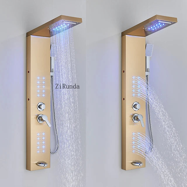 LED, massage, matte black, Stainless column, waterfall faucet