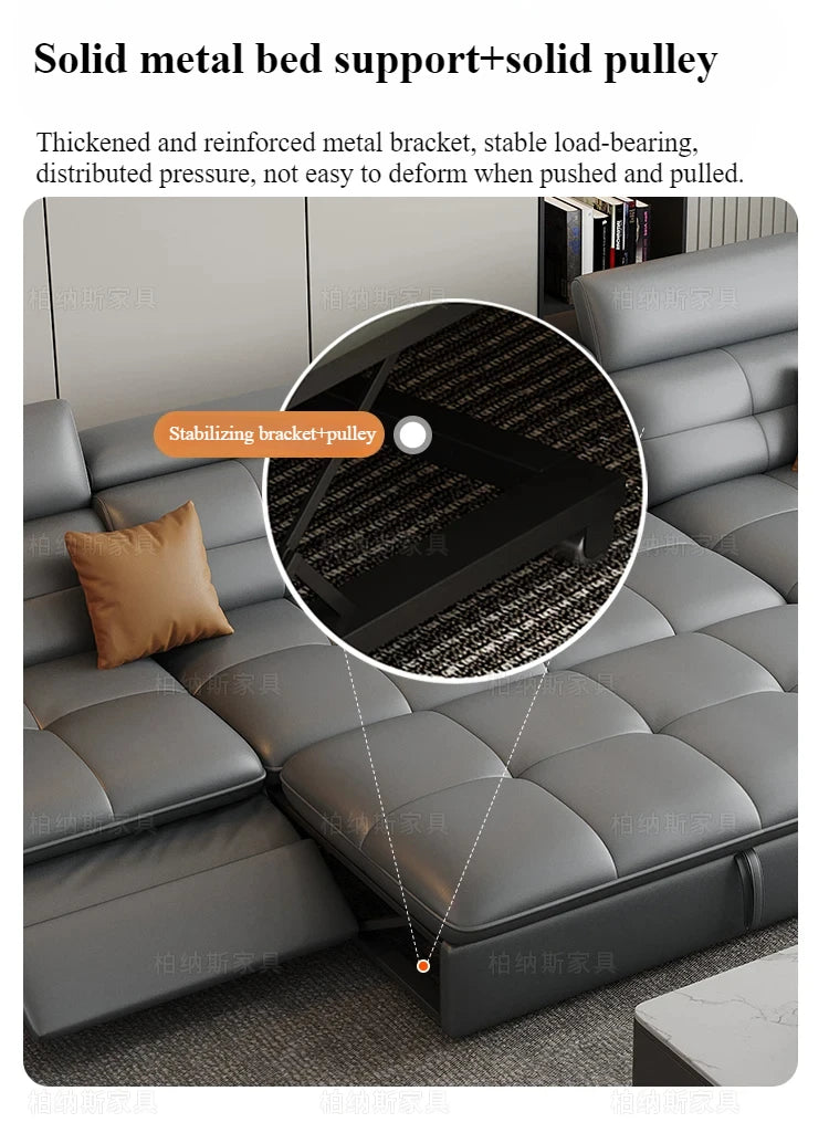 Genuine Leather Corner Sofa, Electric Reclining, Storage