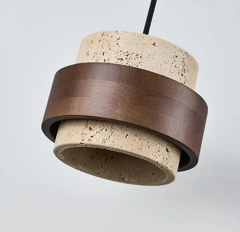 Natural Stone LED Pendant Lamp, Wood, Cord Adjustable