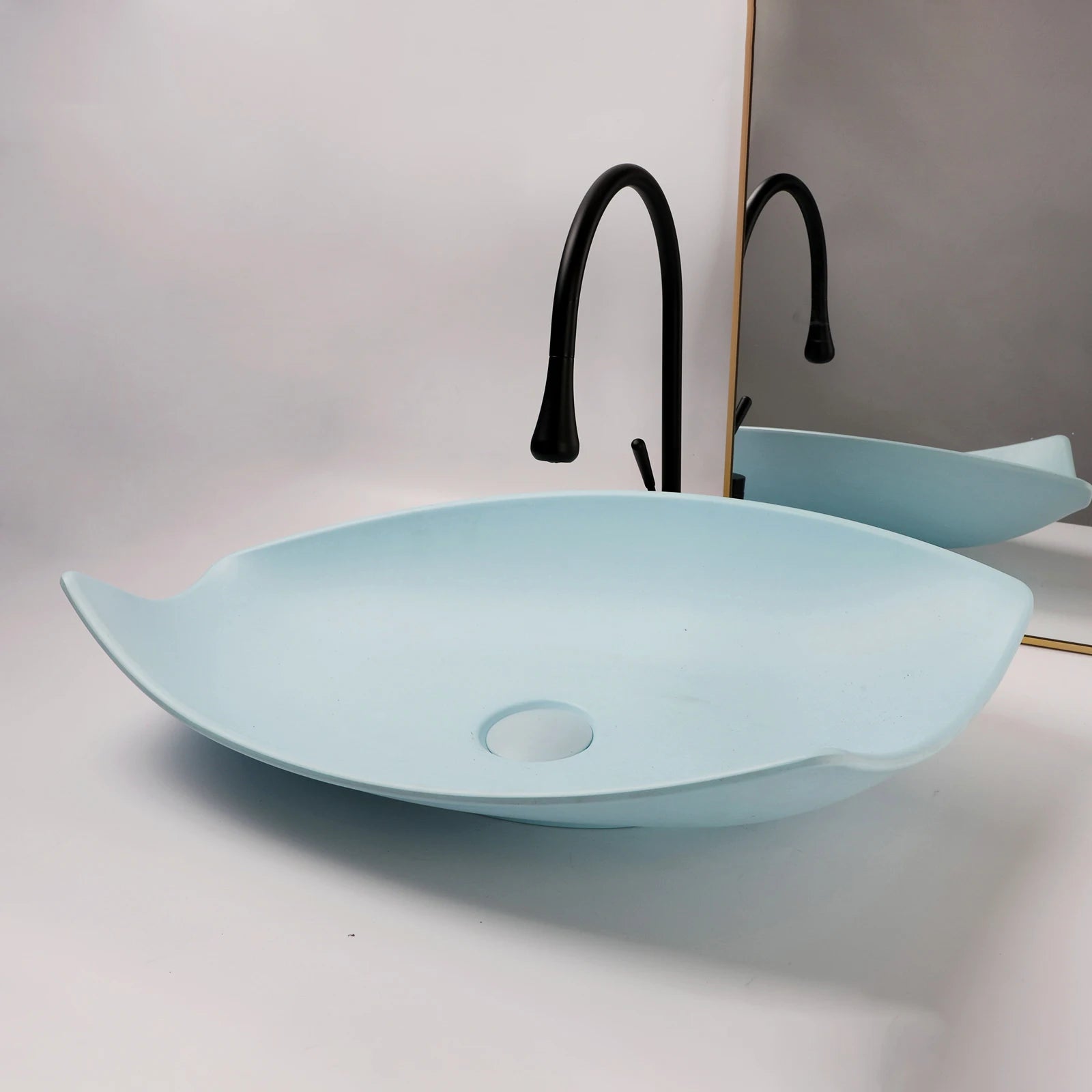 Blue Vessel Sink Deck Mounted, One Handle Faucet, Drain Set