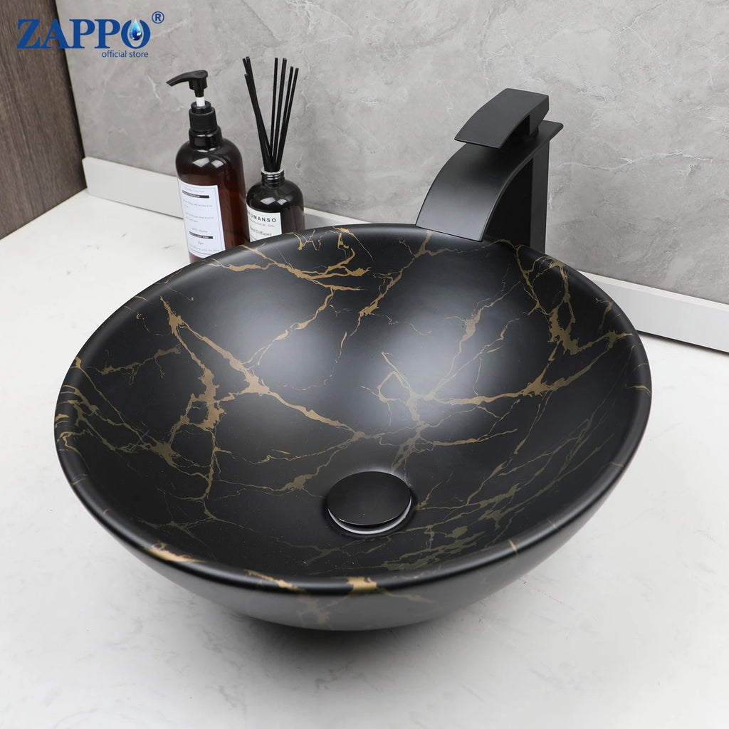 17'' Round Vessel Vanity Sink, Faucet, Drain Set