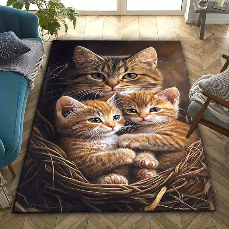 Cat Family Velvet Rug, Non Slip, Various Sizes