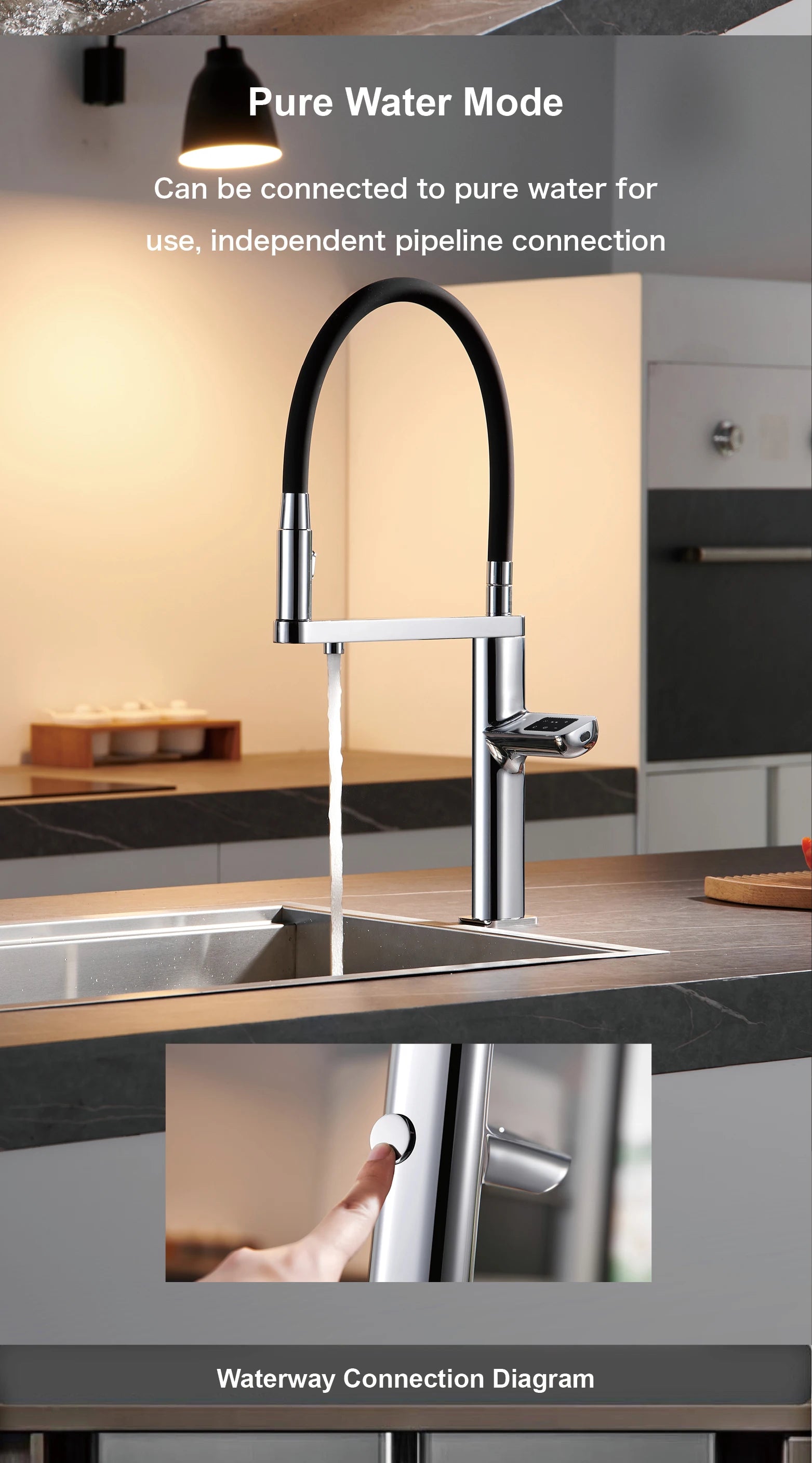 sensing kitchen faucet, LED display touch switch, 2 function spray