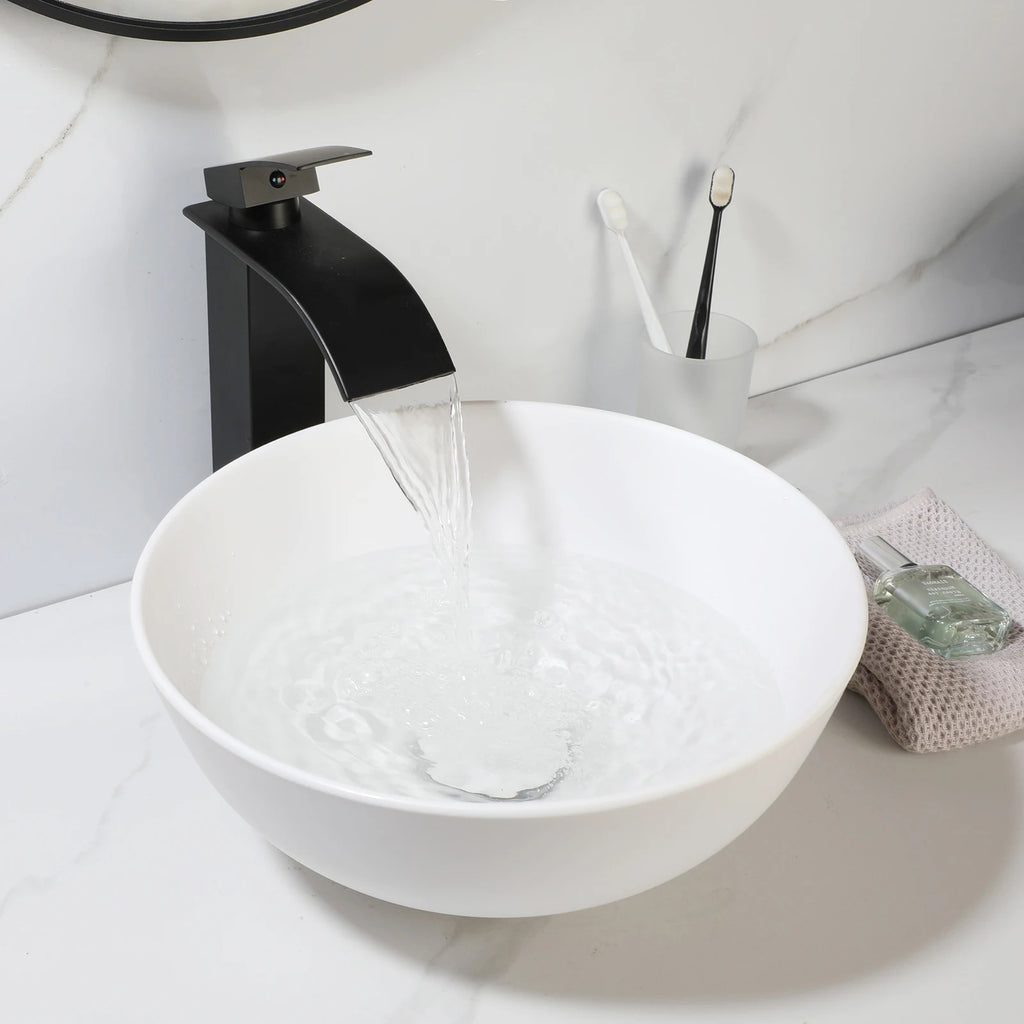 Blue Vessel Sink Deck Mounted, One Handle Faucet, Drain Set