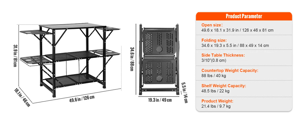 Camping Kitchen Table with Sink, Aluminum Folding Frame