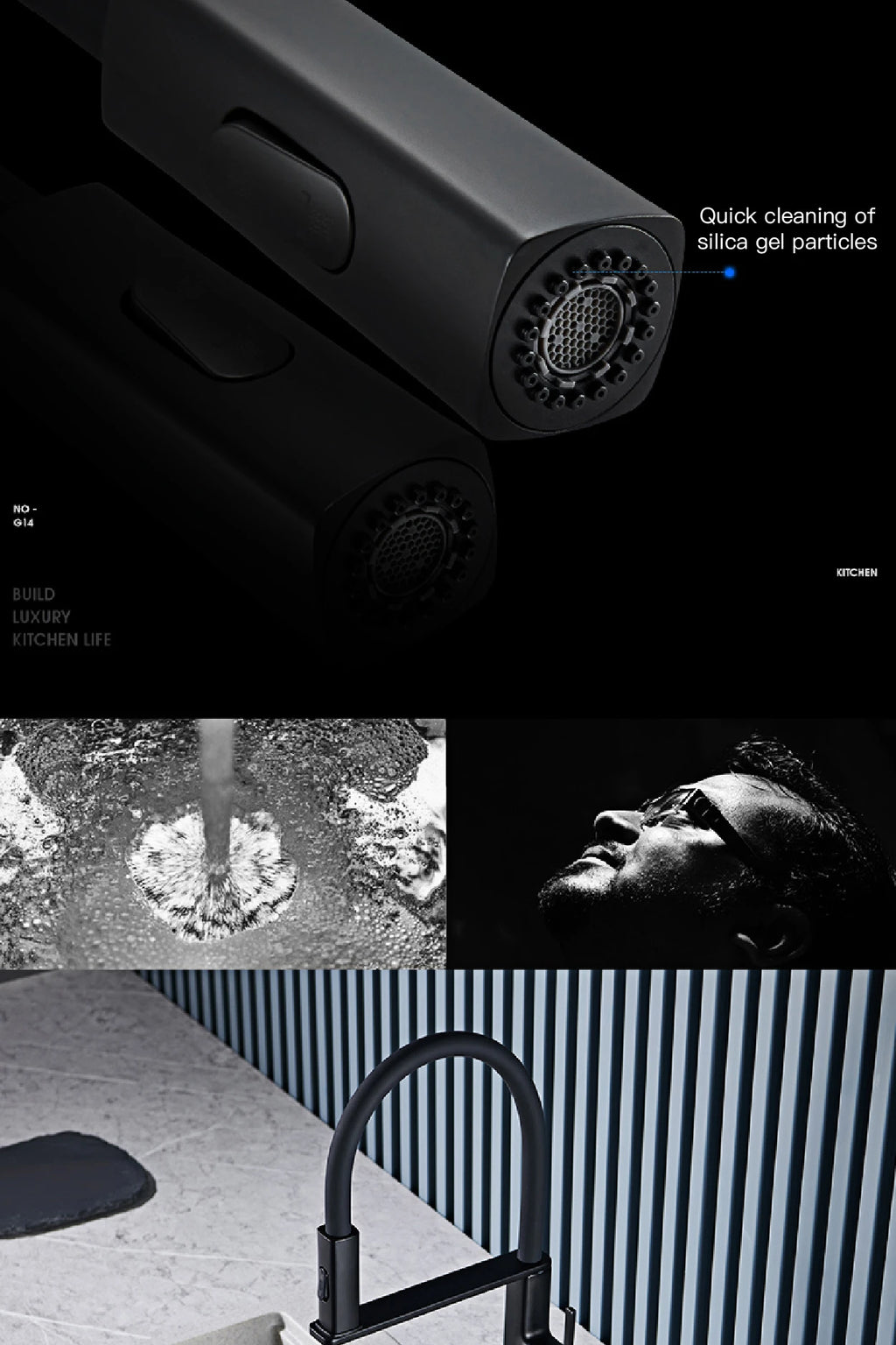 black kitchen faucet, 2 function Spray