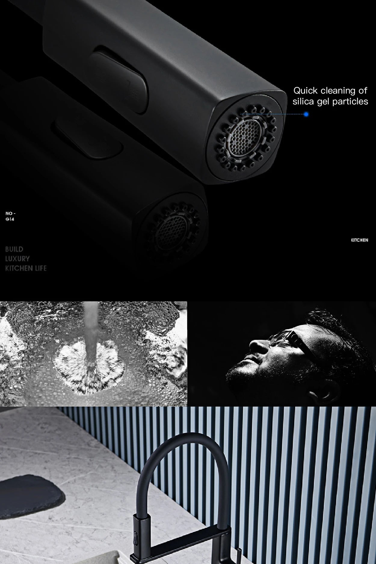 black kitchen faucet, 2 function Spray