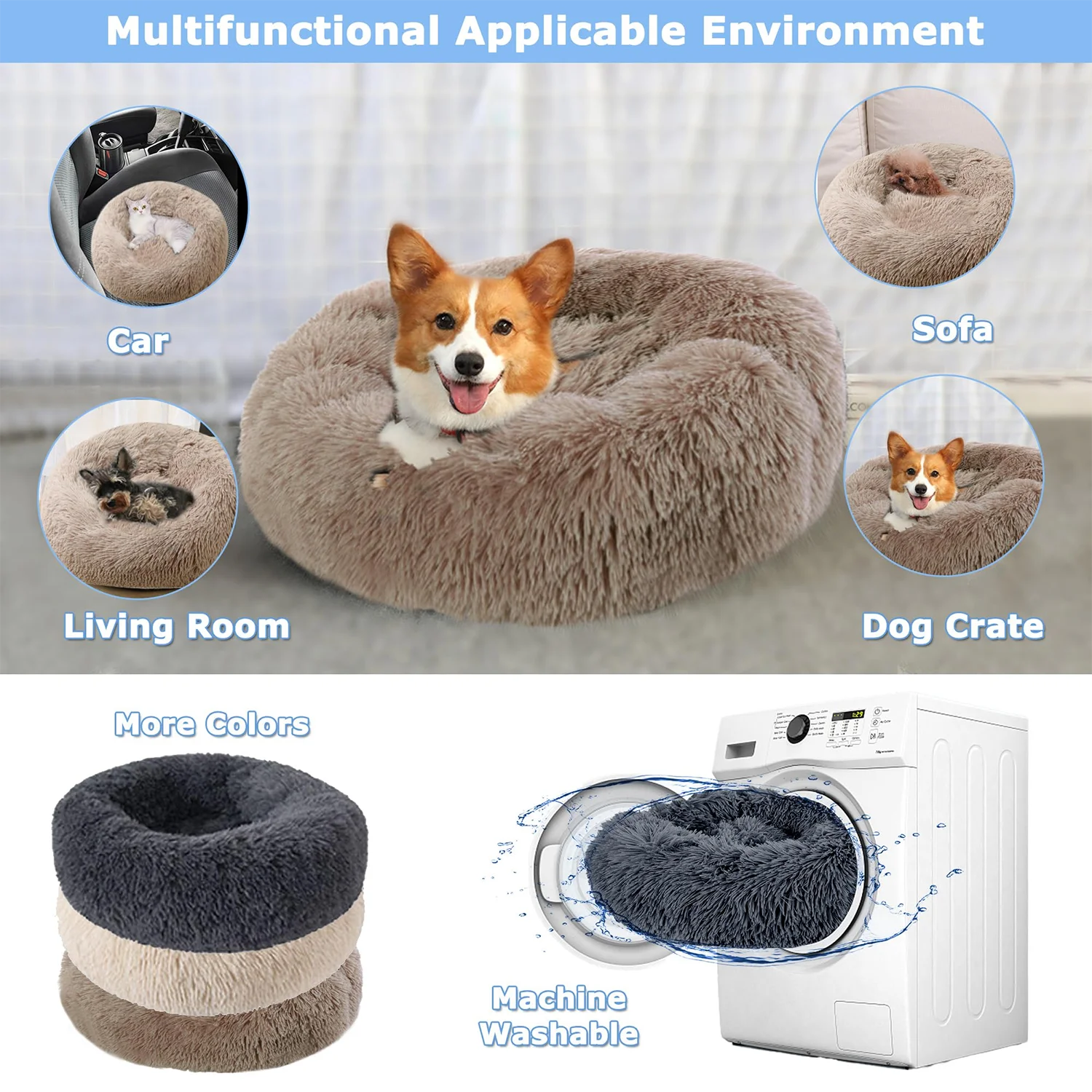 40-60cm. Round Pet Bed, Small Dog, Cat, Washable