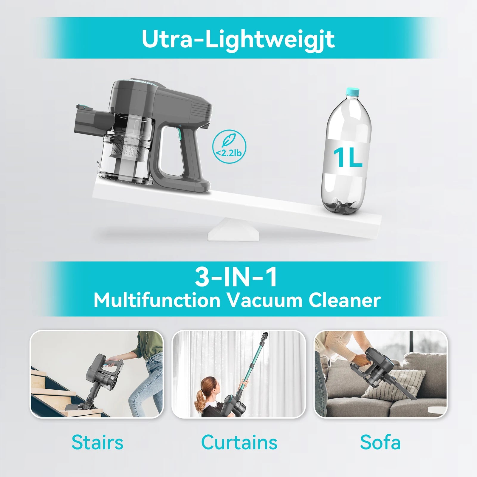 Lightweight Cordless Stick Vacuum for Carpet, Hard Floor