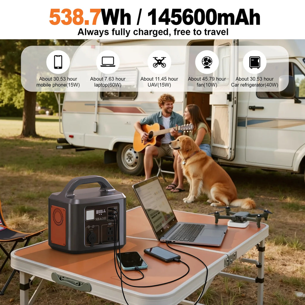 600W Portable Power Station with Solar Charging Input