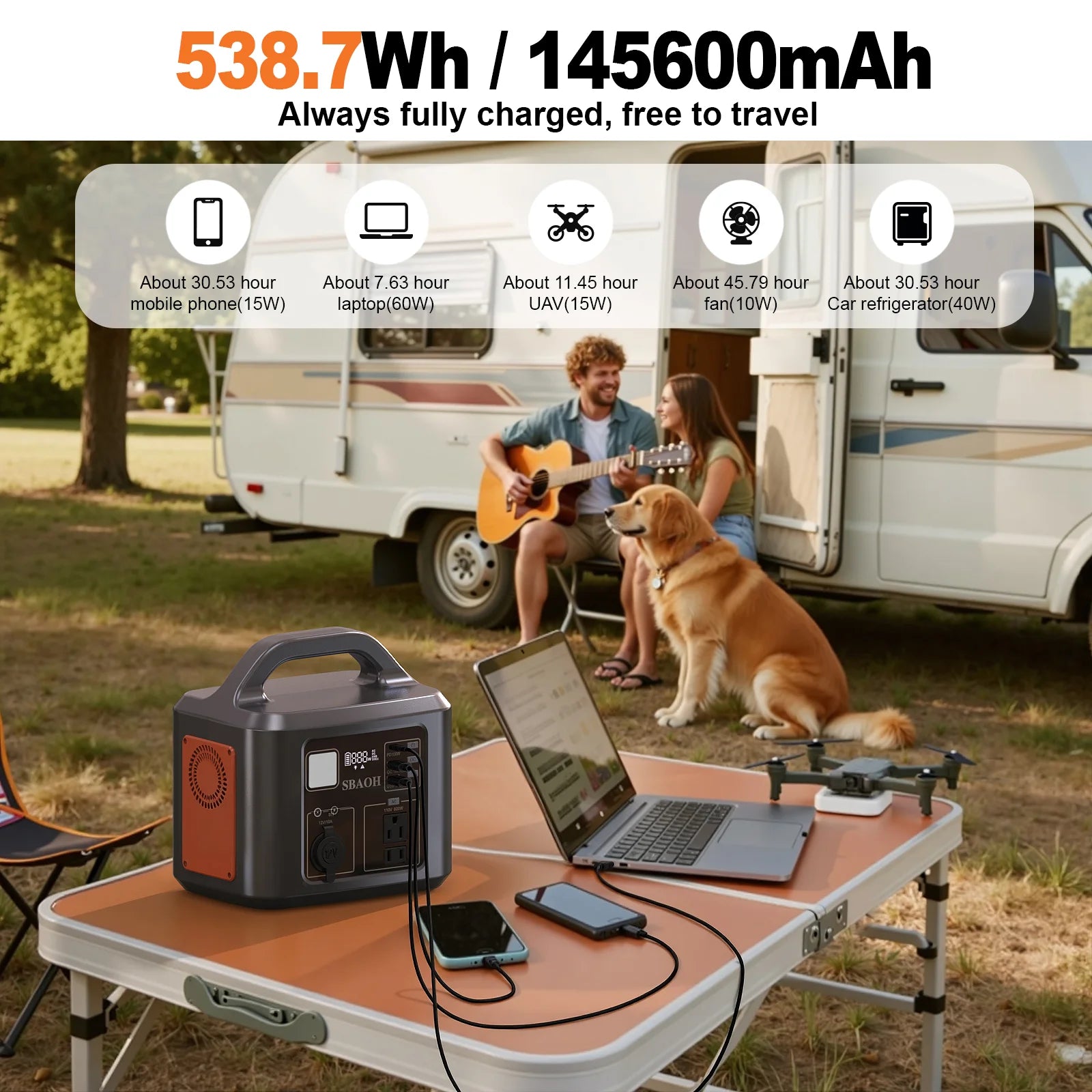 600W Portable Power Station with Solar Charging Input