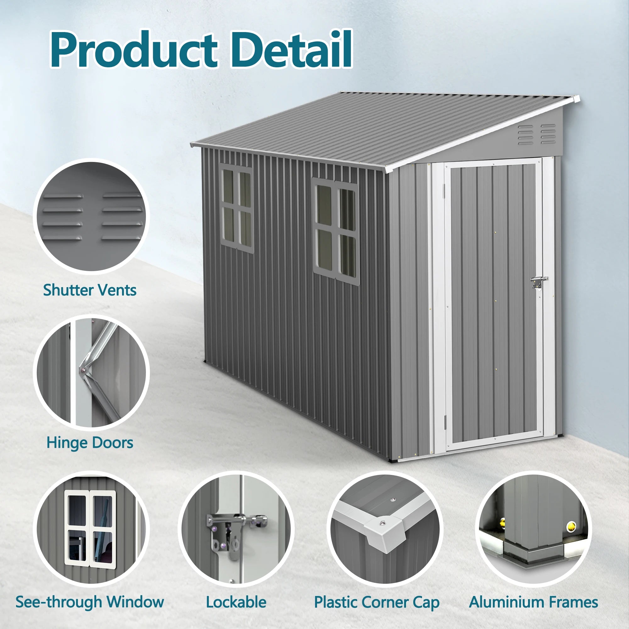 4x10 FT Galvanized Steel Shed, Lockable Storage, Windows