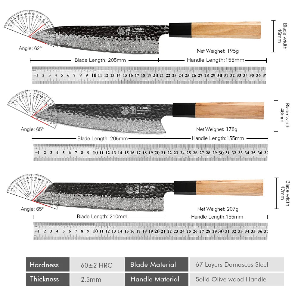 Damascus Steel Kitchen Knives, Japanese Hand Forged