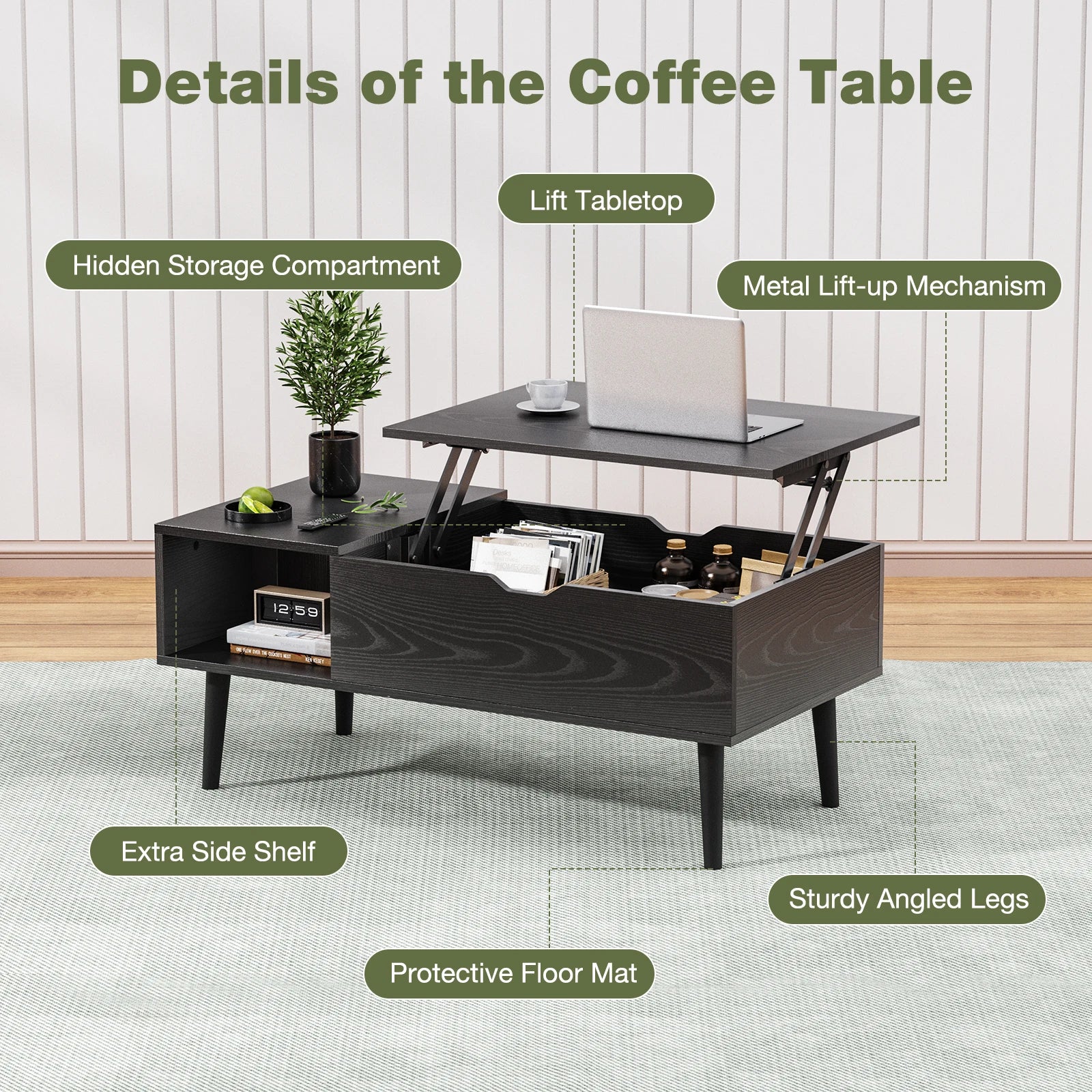 Lift Top Coffee Table, Desk, 39.37"x19.7"