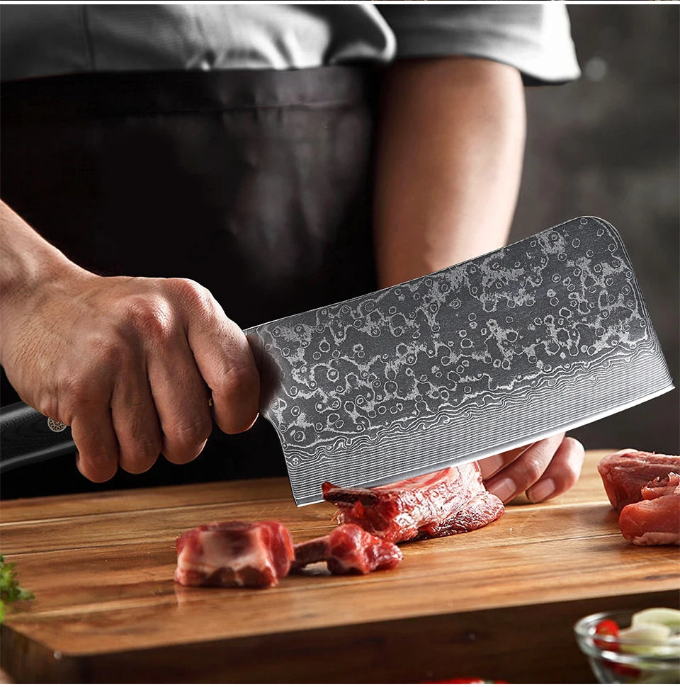 7" Bone Chopper Knife 67 Layers Japanese Damascus Steel