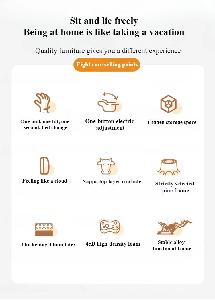 Genuine Leather Corner Sofa, Electric Reclining, Storage