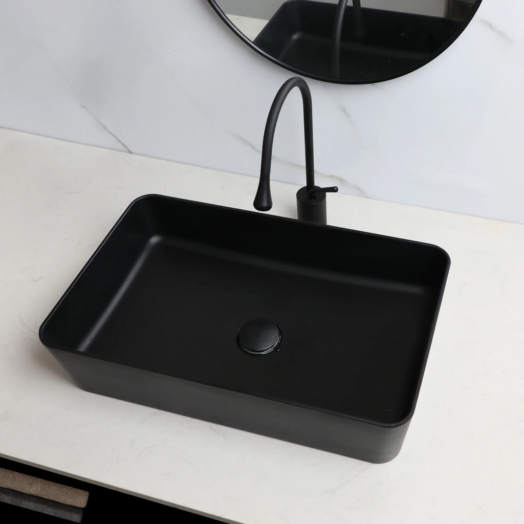 Blue Vessel Sink Deck Mounted, One Handle Faucet, Drain Set