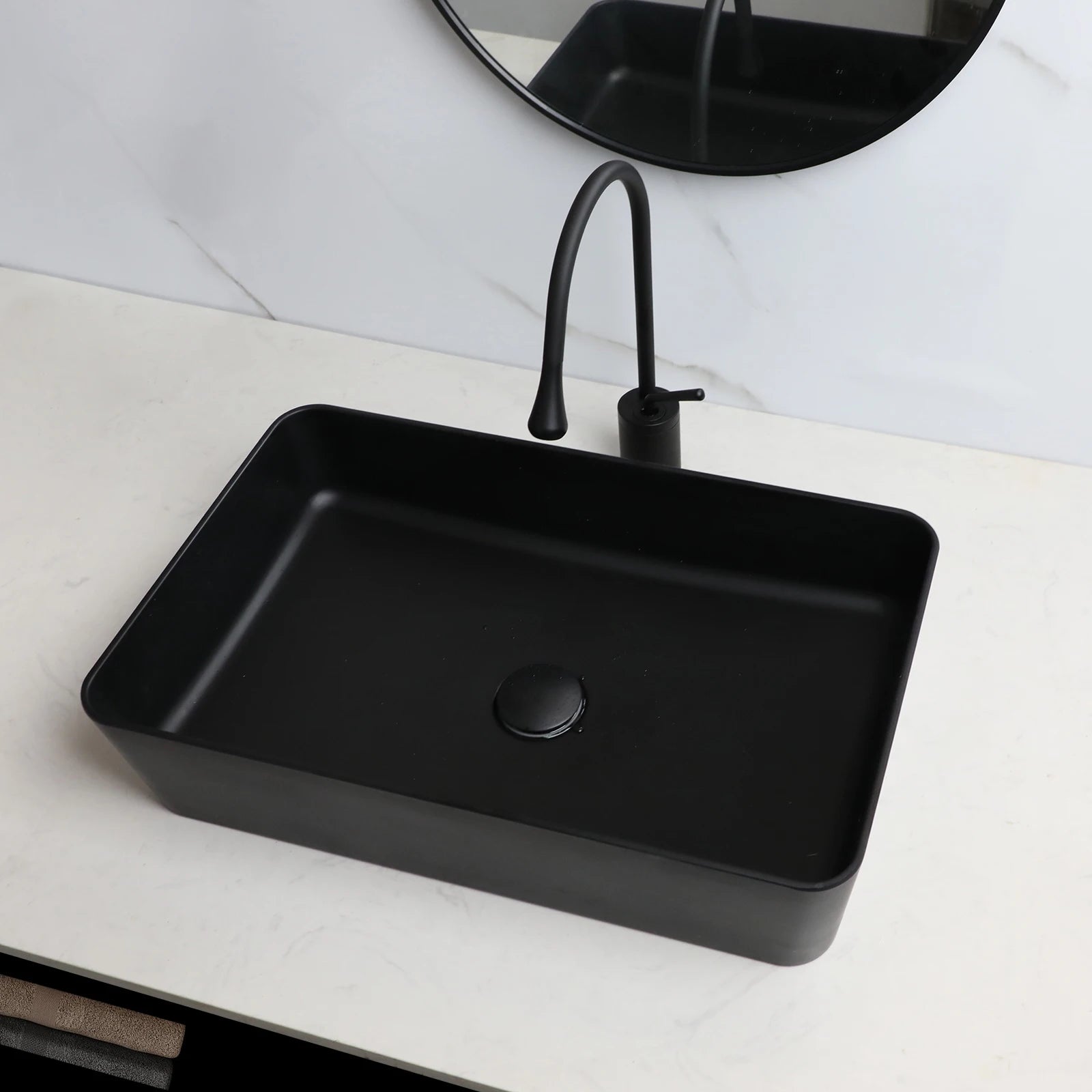 Blue Vessel Sink Deck Mounted, One Handle Faucet, Drain Set