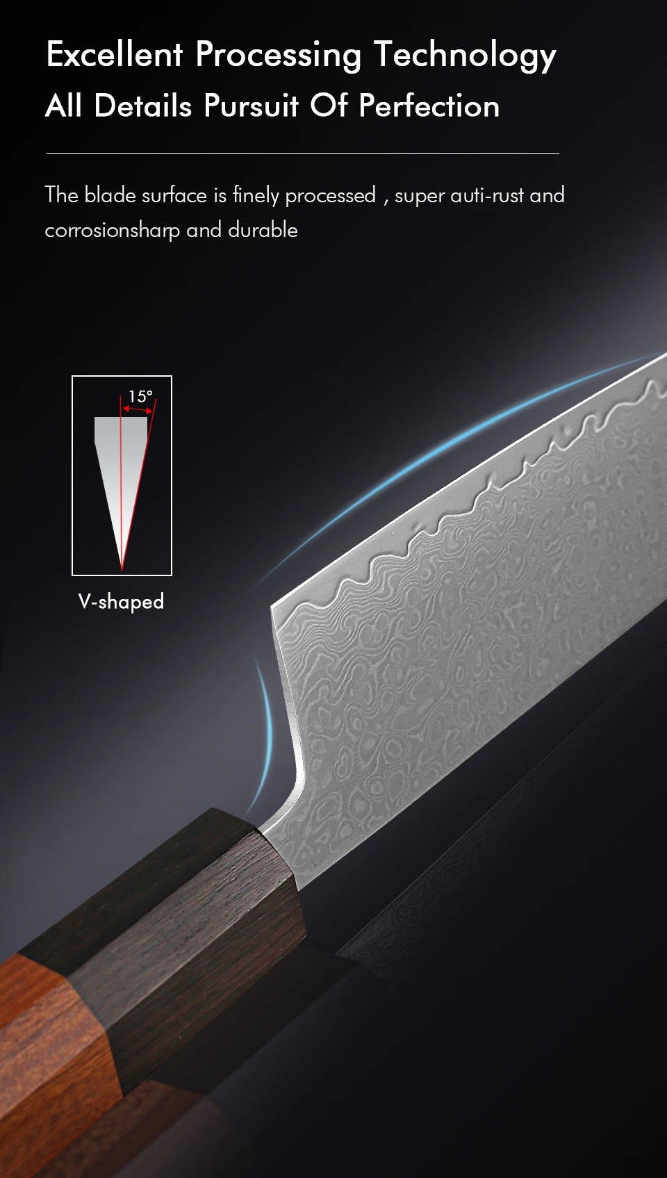 8.2" Japanese Chef Knife Damascus Steel Hand Forged