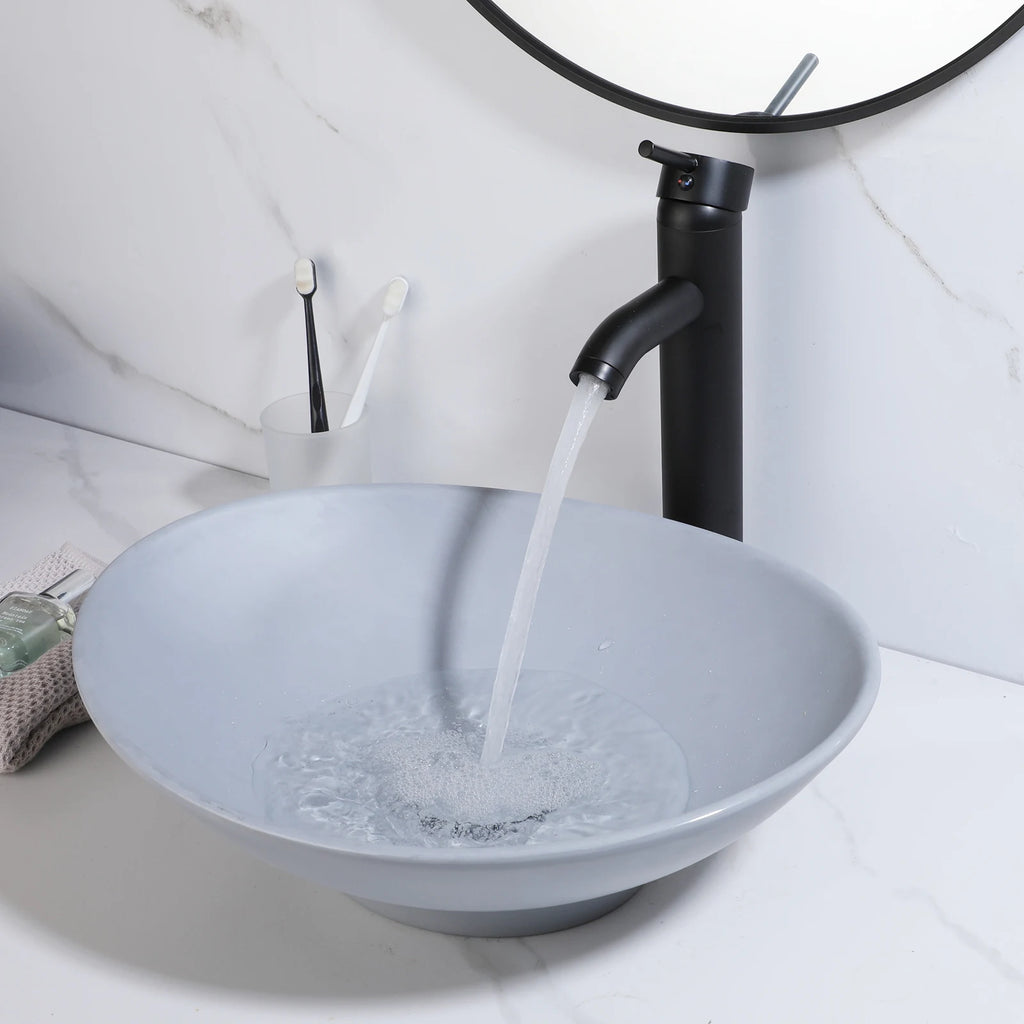 Blue Vessel Sink Deck Mounted, One Handle Faucet, Drain Set