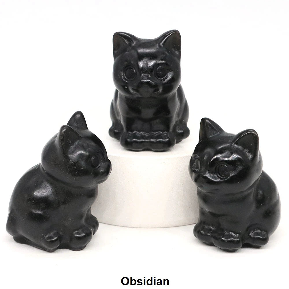 1.2" Mini Hand Carved Animal Kitty Figurine