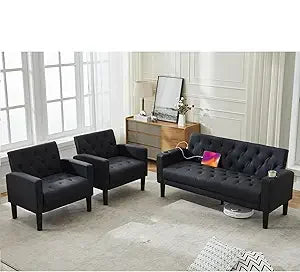 3-Pc. Loveseat Sofa Set, USB Ports, Cupholders