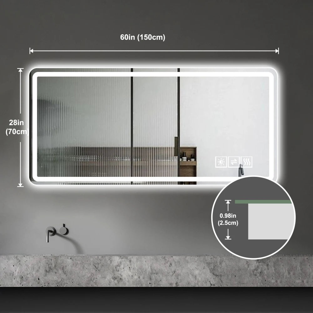 28x60" LED Bathroom wall mirror, Anti-Fog, Dimmable