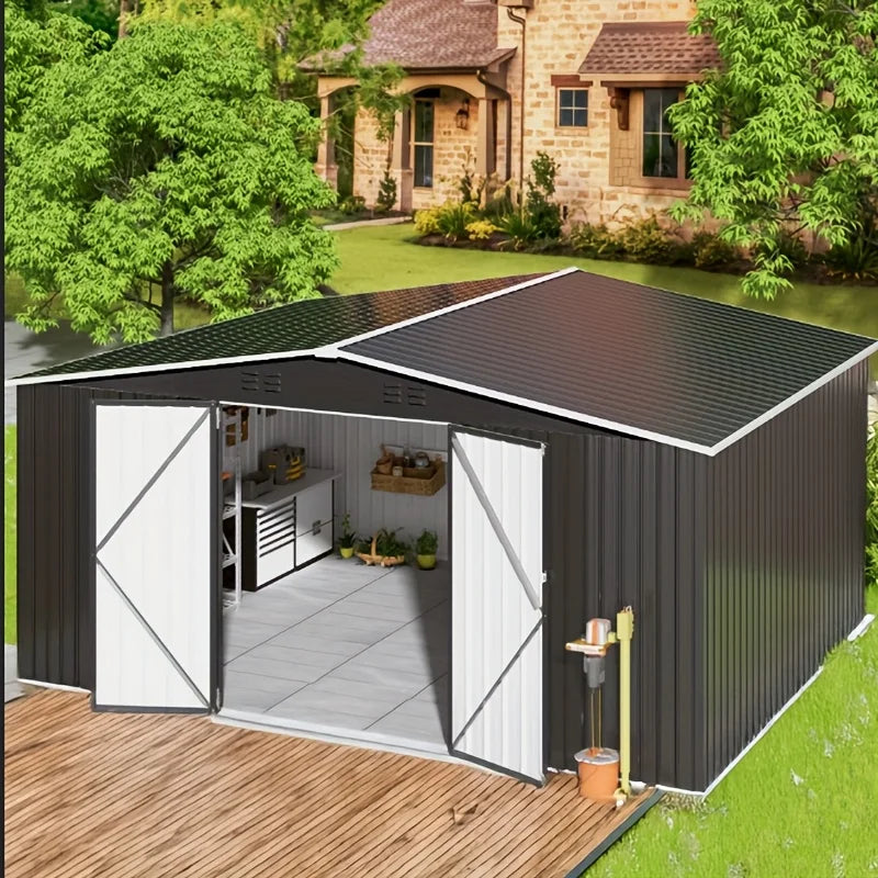 10x10~12x18FT Outdoor Metal Storage Shed w/ Lockable Door