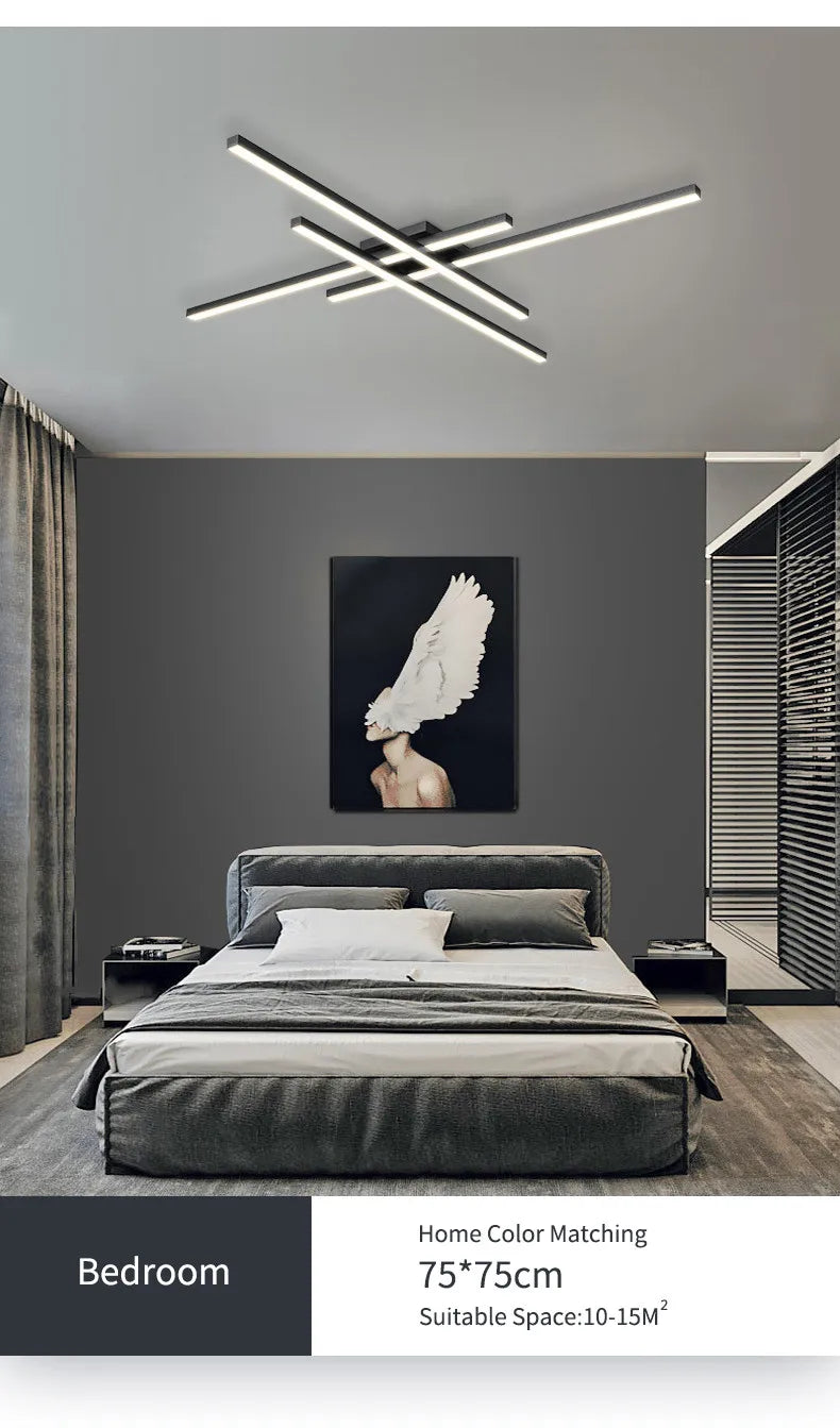 square led ceiling lamp, strip lights, black, white