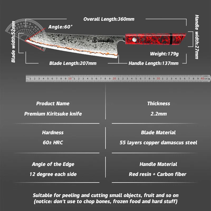8 Inch Knife 55 Layers Copper Damascus Steel