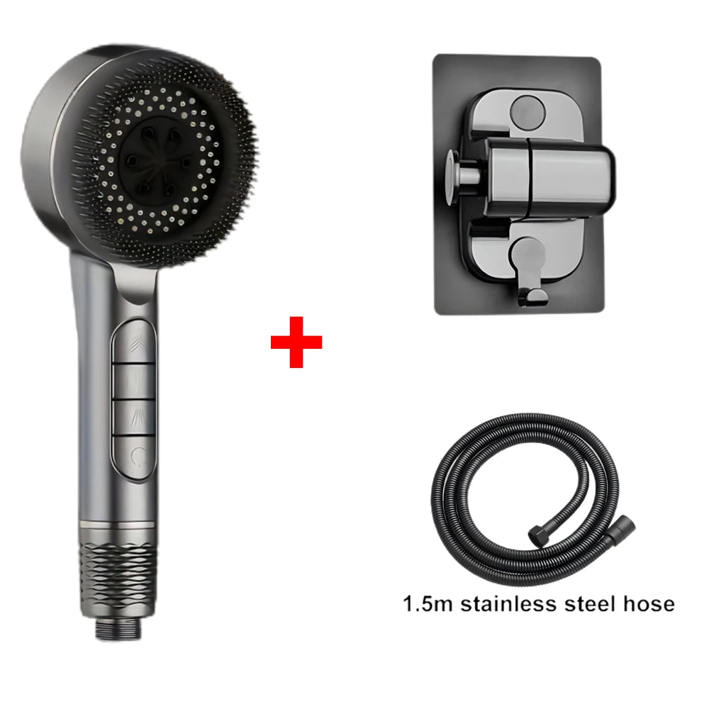 4 Modes Shower Head, Silicone Brush, High Pressure, Filter